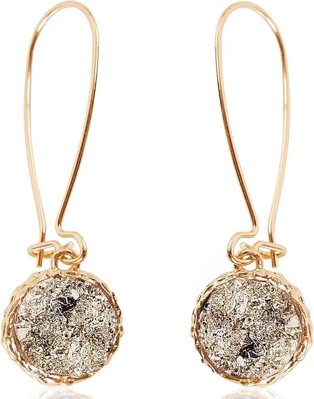 Humble Chic Simulated Druzy Threader Drop Earrings for Women - Gold, Silver, or Rose Gold Tone Tr... | Amazon (US)