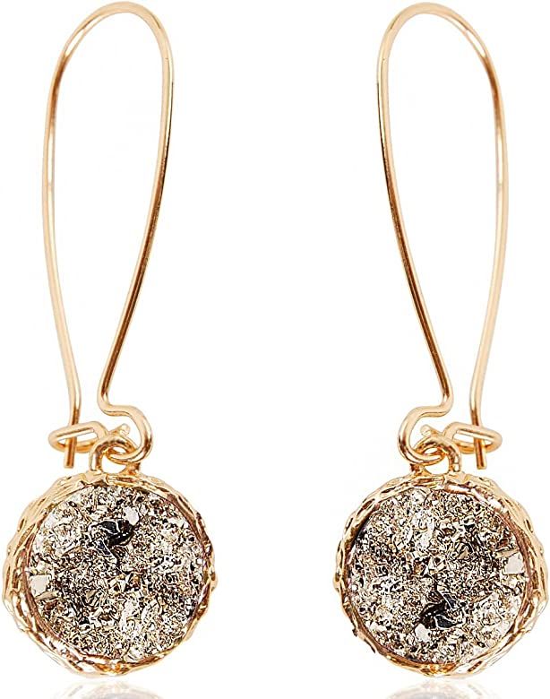 Humble Chic Simulated Druzy Threader Drop Earrings for Women - Gold, Silver, or Rose Gold Tone Tr... | Amazon (US)