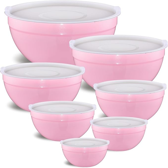 Pink Mixing Bowls with Airtight Lids, Stainless Steel Nesting Mixing Bowls Set of 7, Ideal for Ba... | Amazon (US)