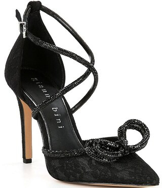 EzlynnThree Lace Rhinestone Bow Point Toe Dress Pumps | Dillard's