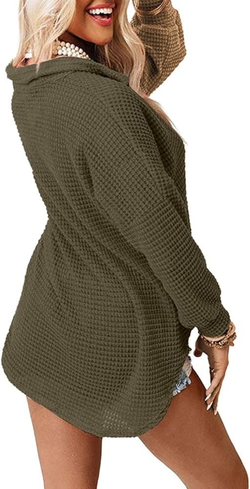 Beaully Womens Waffle Knit Long Sleeve Button Down Shirts Casual Lightweight Shacket Dressy Blous... | Amazon (US)