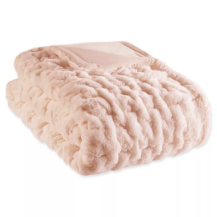 Madison Park Ruched Faux Fur Throw Blanket in Blush | Bed Bath & Beyond