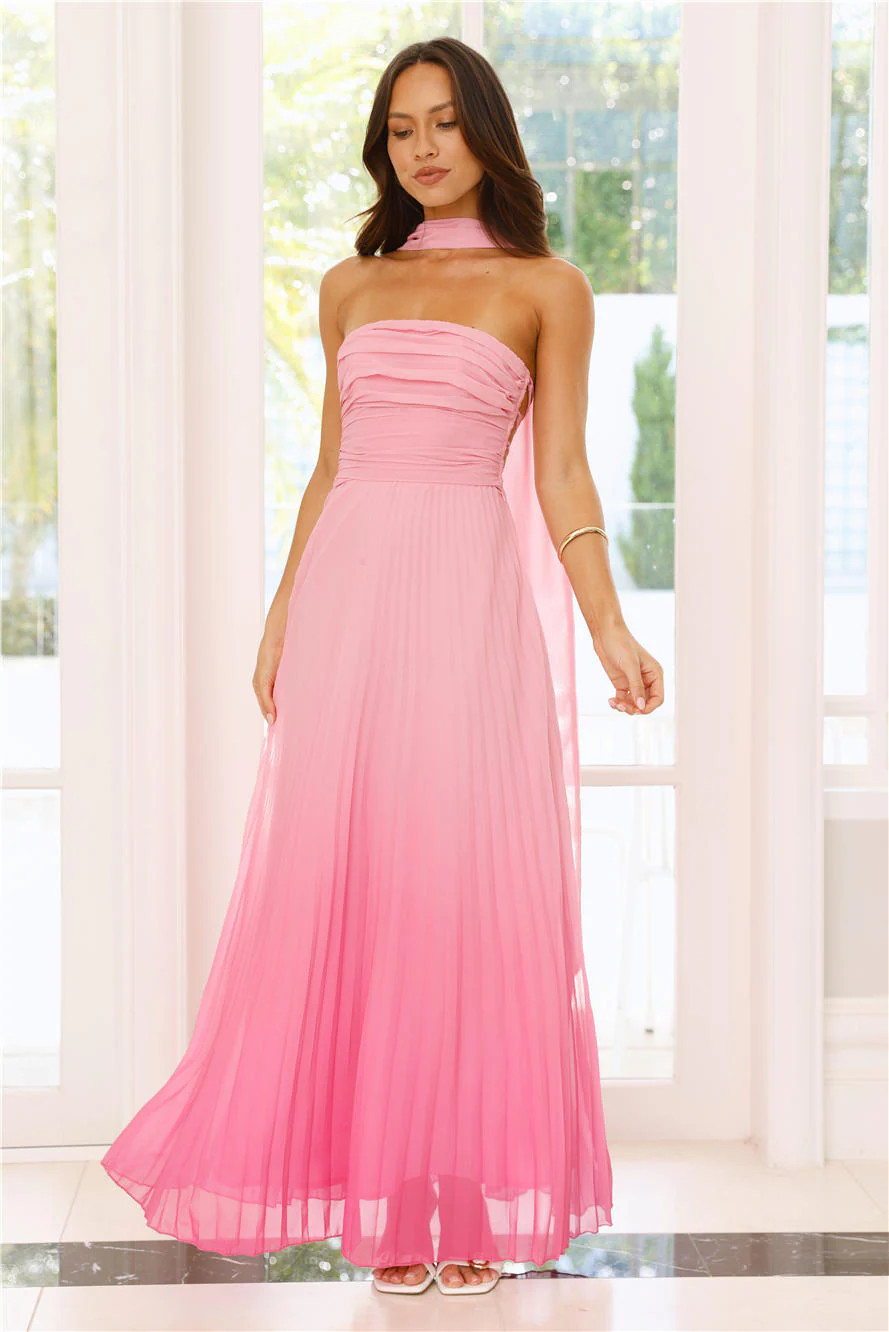 Love Loft Strapless Pleated Maxi Dress Pink | Hello Molly (US)