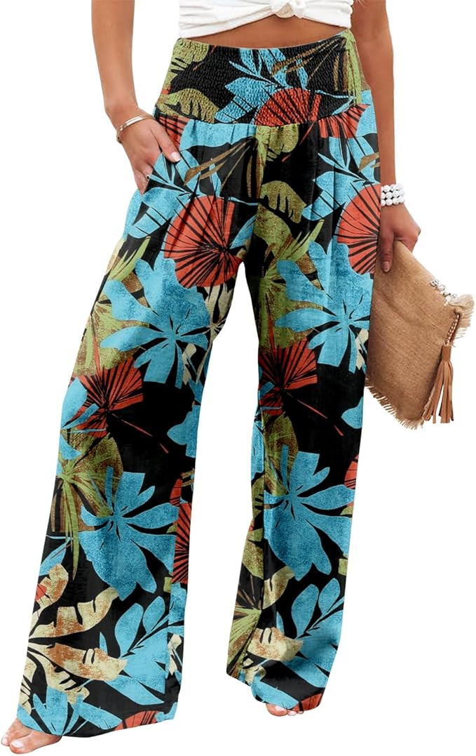 Angerella Womens Elastic High Waisted Palazzo Pants Casual Wide Leg Long Lounge Pant Trousers wit... | Amazon (US)