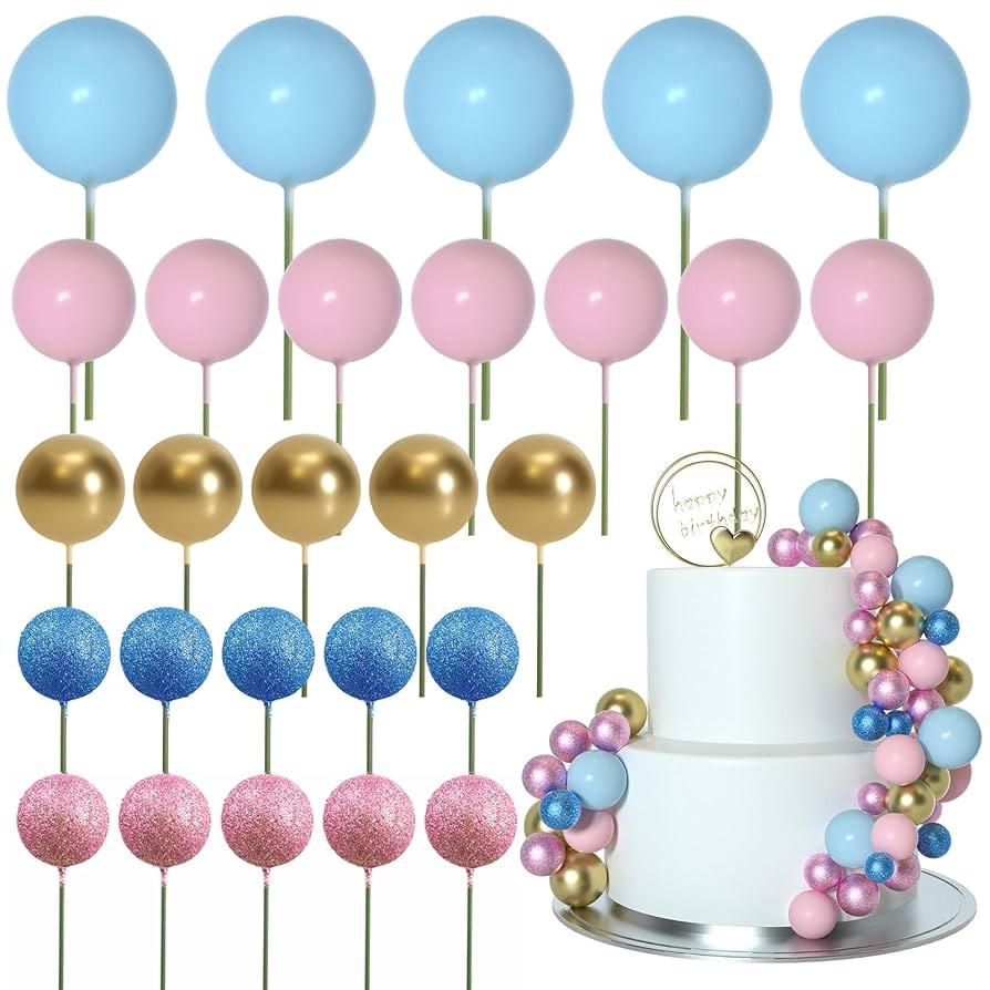 ASTARON 50 Pcs Ball Cake Topper Sticks Mini Balloons for Cake Decorating Supplies Foam Balls Cake... | Amazon (UK)
