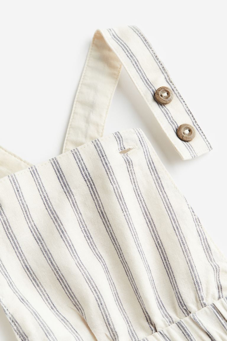Linen-blend Overalls - Natural white/striped - Kids | H&M US | H&M (US + CA)