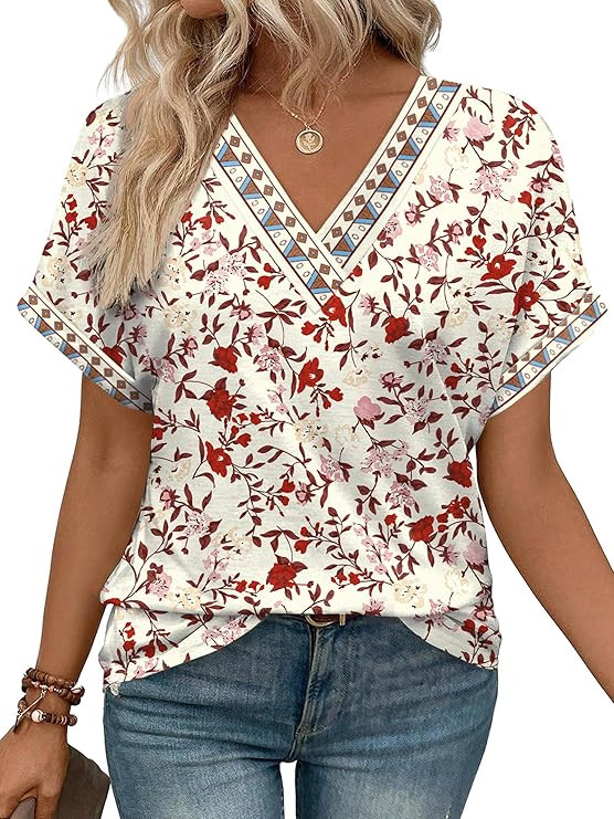 WIHOLL Womens Summer Tops Short Dolman Sleeve Shirts 2026 Fashion V Neck Outfits Clothes | Amazon (US)