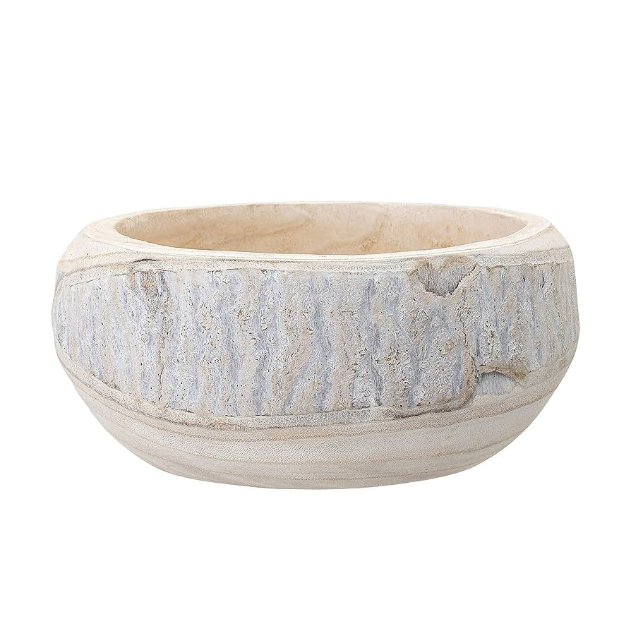Bloomingville Decorative Hand-Carved Paulownia Wood Bowl, Whitewashed, 10.5 in Diameter, 4.25 in ... | Amazon (US)