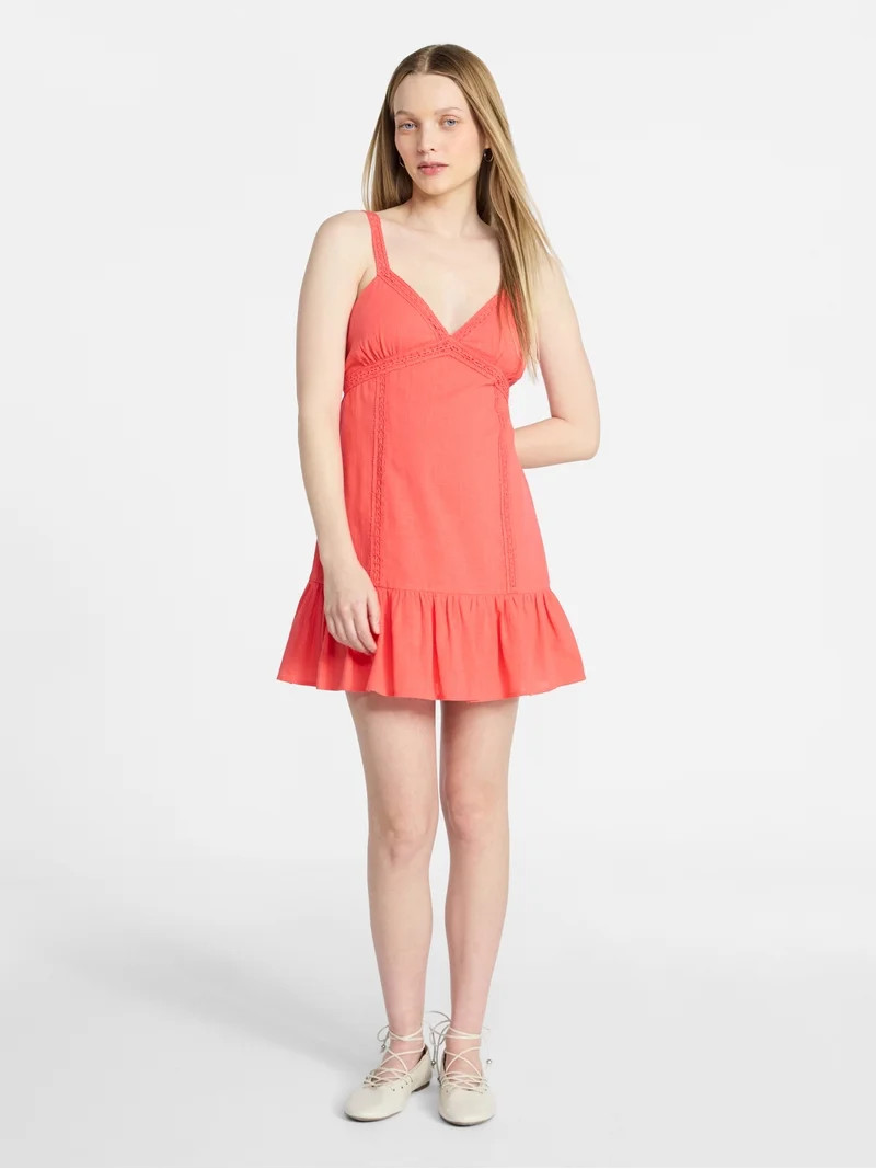 No Boundaries Lace Trim Cotton Mini Dress, Women's XXS-XXL | Walmart (US)