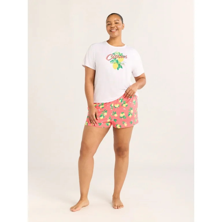 Joyspun Women's Short Sleeve Top and Shorts Pajama Set, 2-Piece, Sizes XS-3X | Walmart (US)