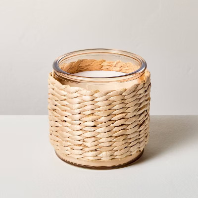 2-Wick Tinted Glass Berry Leaf & Lemon Rattan Wrapped Jar Candle Coral 13oz - Hearth & Hand™ with Magnolia | Target