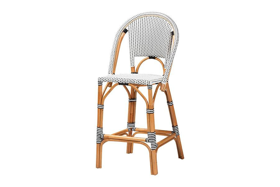 bali & pari - Genica Classic French Two-Tone Weaving RatBar Stool - Black/White/Natural Rattan | Best Buy U.S.