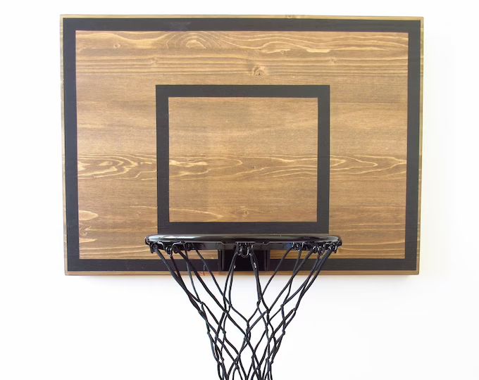 Rustic Wall Mounted Basketball Hoop Brown and Black Indoor - Etsy | Etsy (US)
