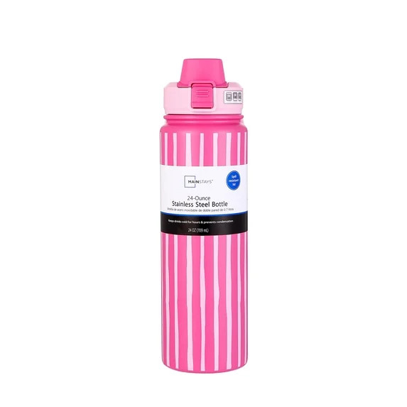 Mainstays Pink 24 oz Double Wall Stainless Steel Water Bottle with Straw Lid | Walmart (US)