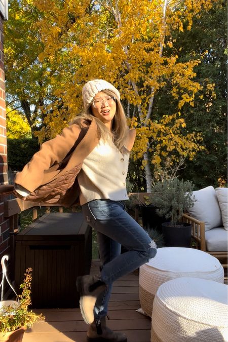 Fall fashion is so fun! Wool coats, pom pom knit hat and a cozy sweater plus my favourite blundstone booties to boot. (Get it lol) 

Ps: I love these new Ambercrombie jeans I got!!! They fit so well and are super comfy and stretchy!!! 

#LTKSeasonal #LTKfit #LTKstyletip