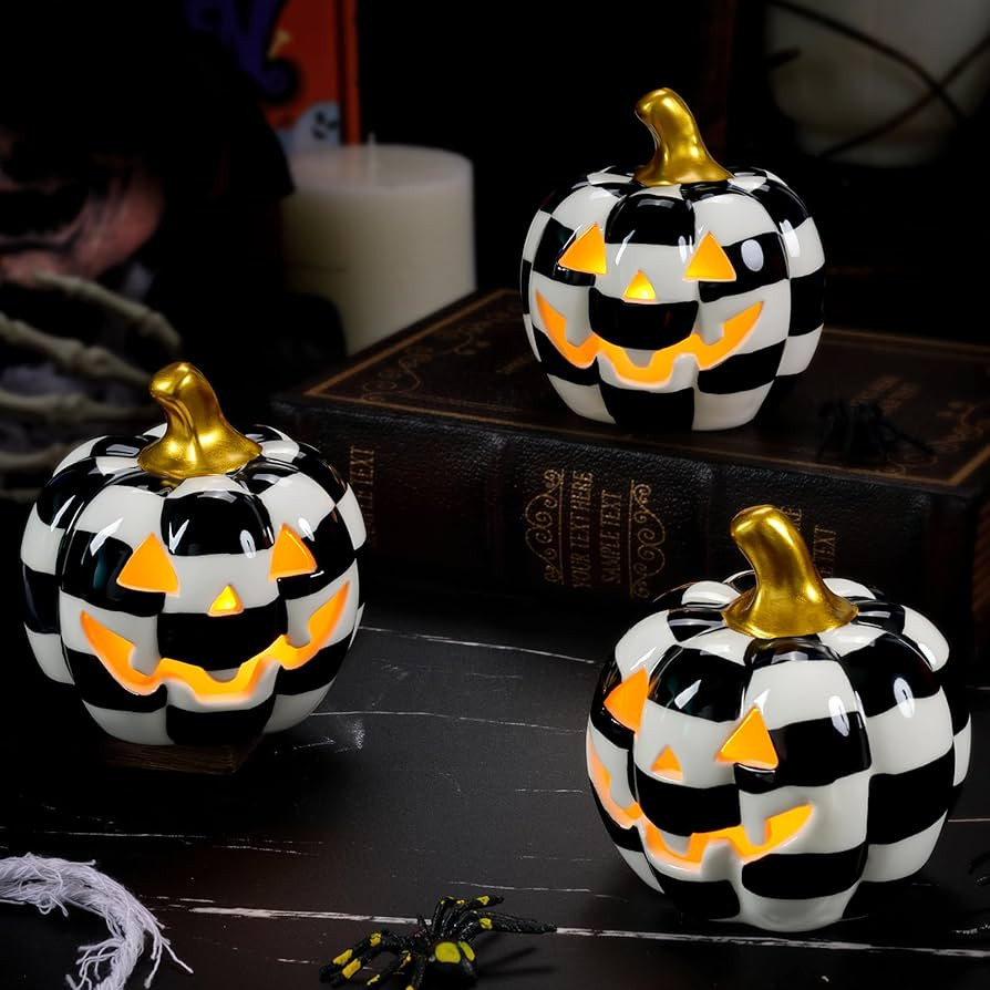 3Pack Ceramic Pumpkin with Tea Lights,Halloween Light up Pumpkins,Jack-O-Lantern Candle Holder,Bl... | Amazon (US)