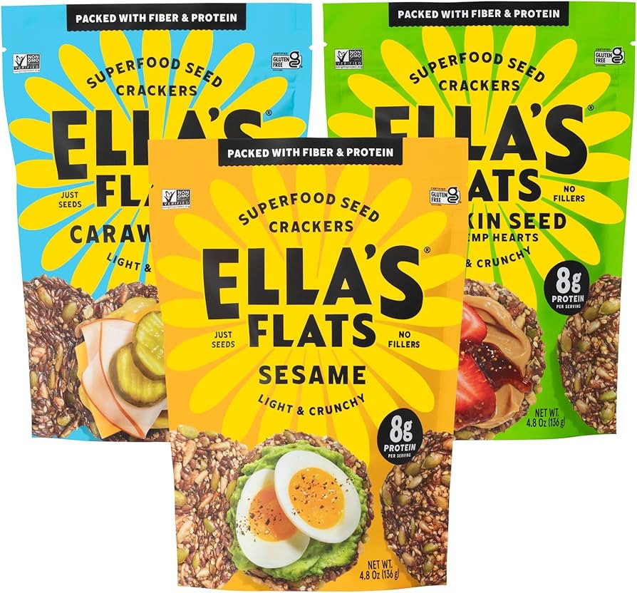 Ella’s Flats - Variety 3 pack (Sesame, Hemp & Caraway) All Seed Savory Crisps – All Natural, ... | Amazon (US)
