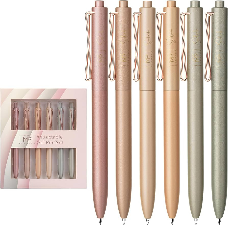 Mr. Pen- Fancy Retractable Gel Pens, 6 Pack, Black Ink Gel Pens Fine Point, Metallic Earth Color ... | Amazon (US)