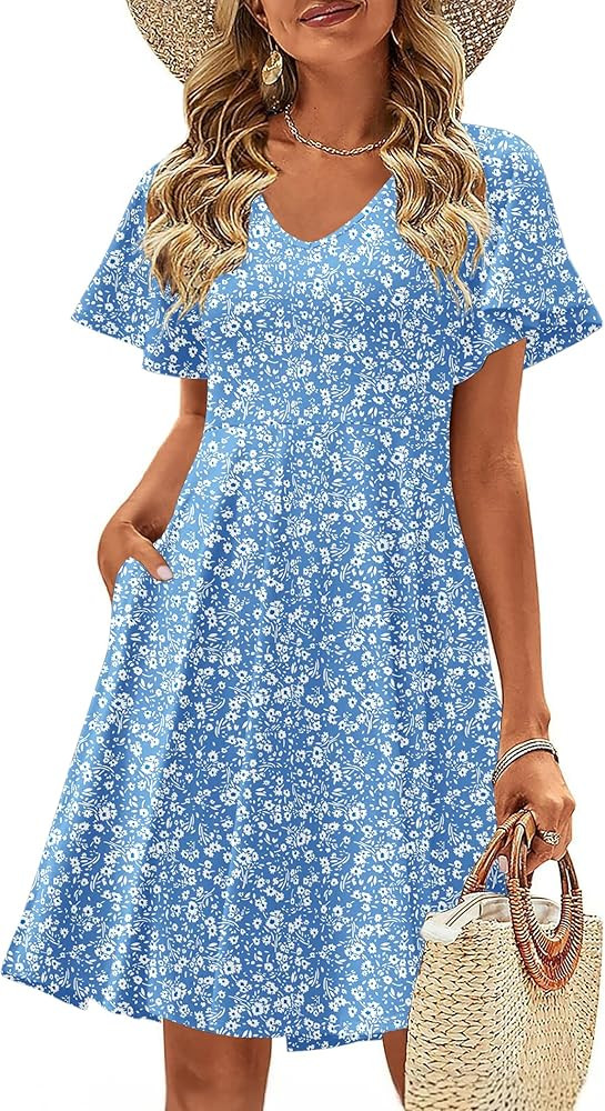 Zeagoo Womens Summer Dress Casual Swing Floral Ruffle Short Sleeve Sundresses Beach Mini A-line S... | Amazon (US)
