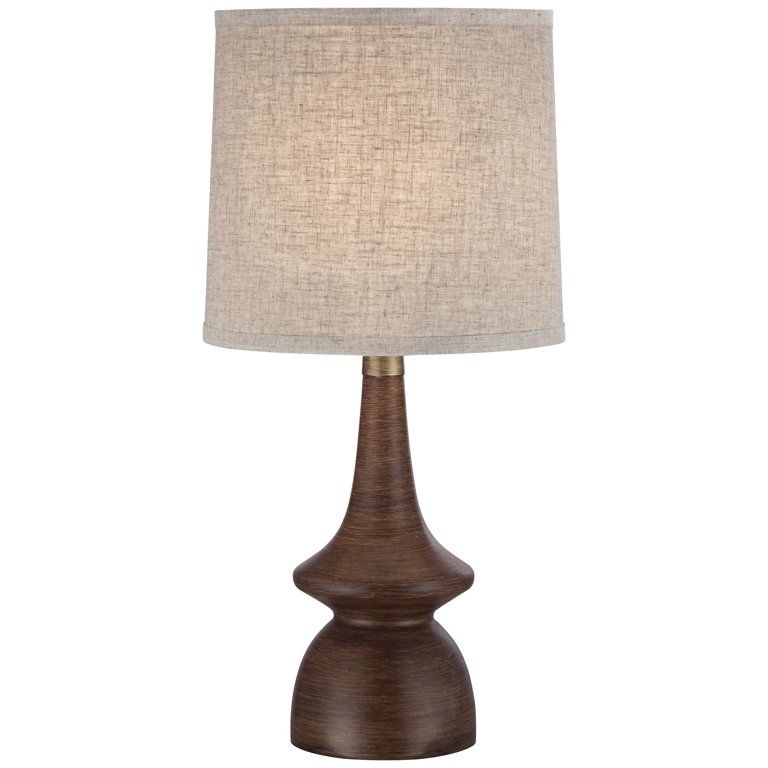 360 Lighting Mid Century Modern Table Lamp 24" High Walnut Faux Wood Brown Off White Linen Drum S... | Walmart (US)