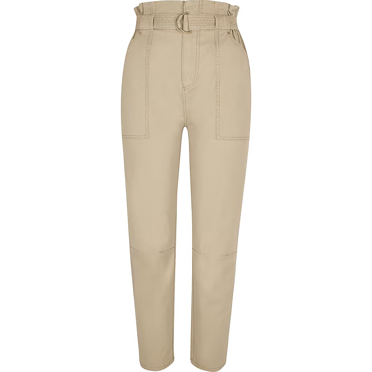 Beige twill paperbag waist utility trousers | River Island (UK & IE)
