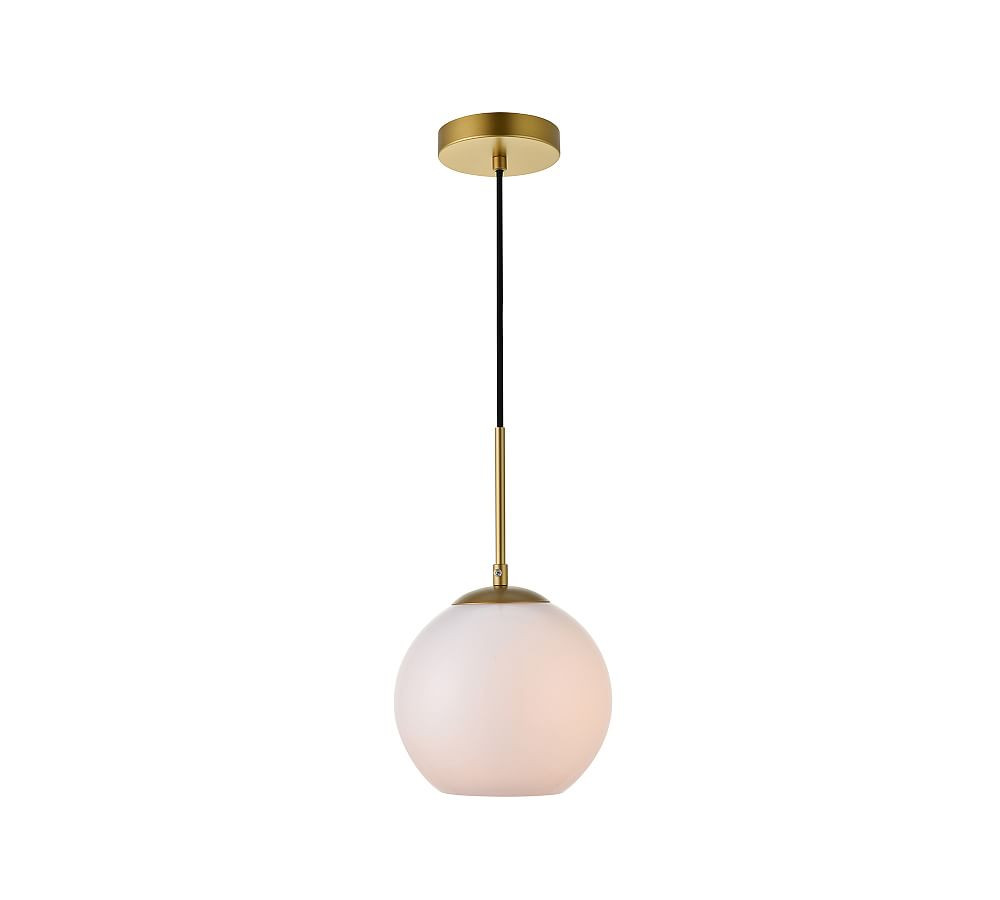 Makenna Glass Globe Pendant, 8"", Brass with Frosted White Glass | Pottery Barn (US)