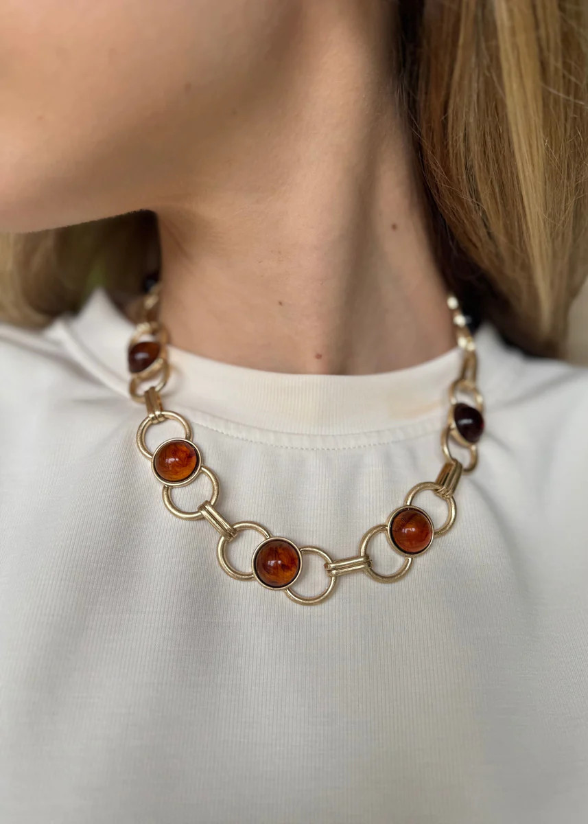 Amber Round Beaded Circle Link Chain Necklace | Benaar La