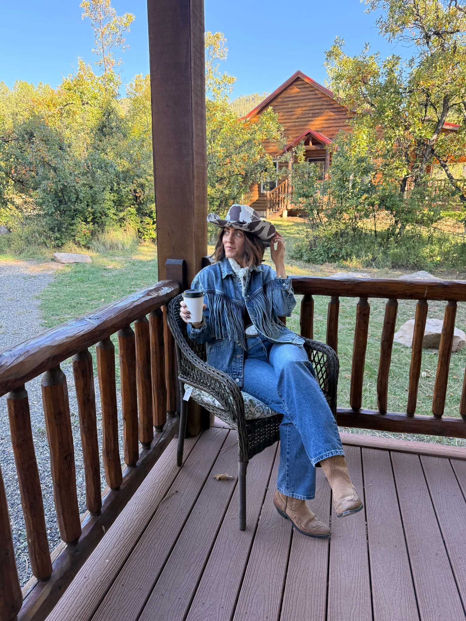 First full day on the ranch! Headed to breakfast and off to ride the horses on a trail ride! Look linked!

- brown bodysuit - size small 
- denim, fringe jacket - size small 
- western Levi’s - size 28 (size up one)

#WesternLook #RanchOutfit #CountryOutfitInspo #OutWest #DenimJacket #WesternJeans #OOTD 

#LTKSaleAlert #LTKOver40 #LTKFindsUnder50