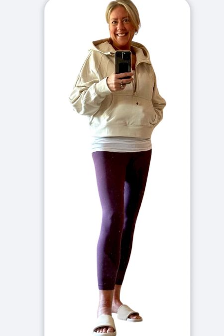 I am in love with this whole outfit !

This new shade of align legging from Lululemon is called “grape thistle “  . My new fav !  I believe these are the 25” .  It has a back drop in pocket ,  
They are buttery soft ! Perfect for running errands  , lounging ,  or doing yoga .   

The scuba hoodie is designed for casual wear . It has a naturally breathable cotton blend fleece fabric, with an oversized fit , waist length . The kangaroo pocket has a hidden phone sleeve . The elastic zipper pull doubles as an emergency hair tie . The sleeves have thumb holes .  It’s an exaggerated fit that feels extra roomy .  The shade is “bone “  and goes with most everything ! 

The restfeel slide  also in “ bone “ is designed to soothe your feet post work out . Dual density cushioning provides maximum comfort and support . Minimalist strap upper with foam lining
For an exceptional fit and feel . 

I hope these features have inspired you !  Click on the ltk link in my bio for a direct link to these items and few extras as well !   The water bottle is fantastic and the key chain comes in very handy ! 

Namaste 🙏 

Align leggings @lululemon
Scuba hoodie @lululemon
Slides @lululemon

#fit
#namaste
#yoga
#grapethistle
#hoodie
#buttersoft
#slideseason
#favorite
#lululemon
#bone
#everydaywear
