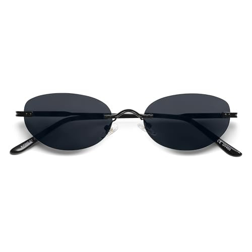 SOJOS Retro Small Oval Sunglasses Womens Trendy Rimless Sun Glasses Vintage Narrow Shades SJ1242 Black/Grey Lens | Amazon (US)