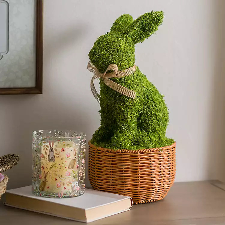 Moss Bunny in Basket Statue | Kirklands
