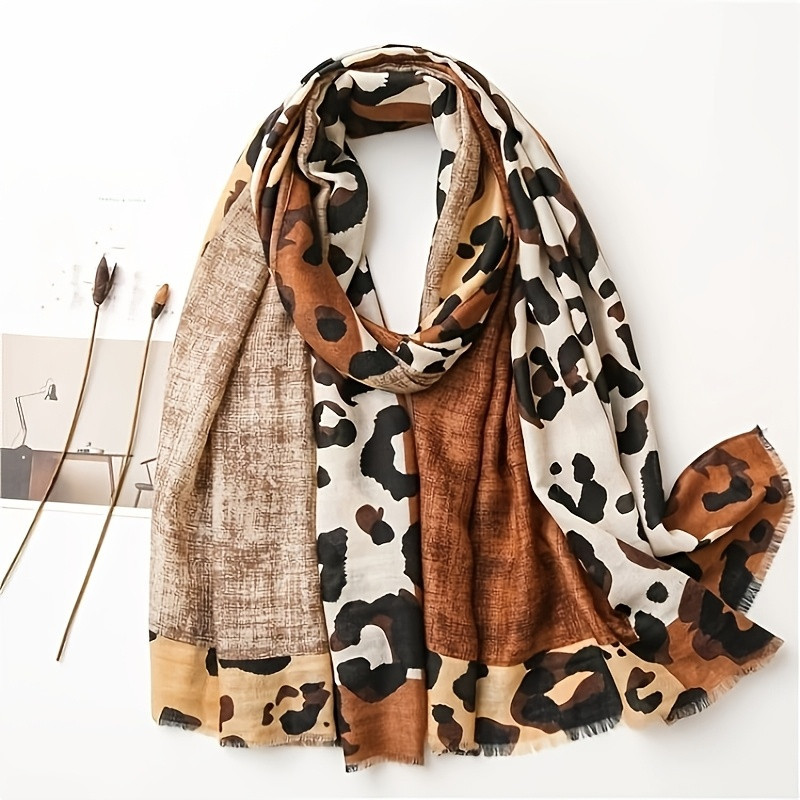 TEMU Lenço Grande e com Estampa de Leopardo e Franjas - , , Elegante para Mulheres - Proteção contra o Frio, Acessório Externo Resistente ao Sol em , Preto & | Temu Affiliate Program