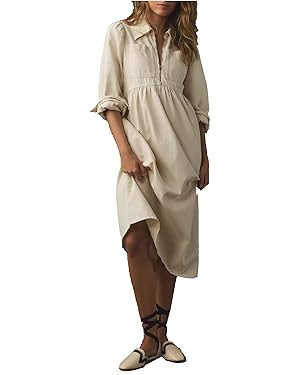 SCOFEEL Womens Casual Denim Maxi Dress Lapel Long Sleeve Long Jean Dresses with Pockets | Amazon (US)