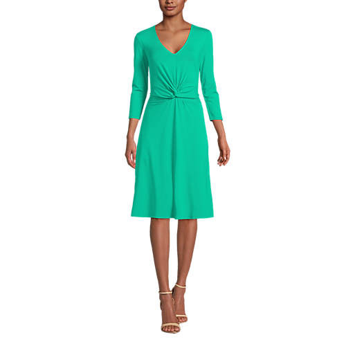 Women's Lightweight Cotton Modal 3/4 Sleeve Fit and Flare V-Neck Dress | Lands' End (US)