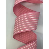 2.5"" Pink Linen Ribbon ~ White Pin Stripes Wired Edges 10 Yard Roll | Etsy (US)