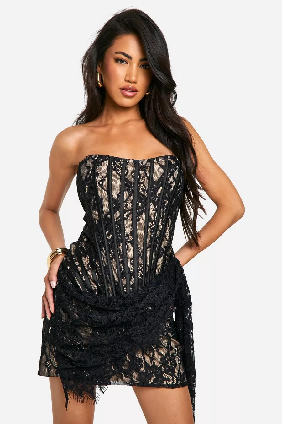 Lace Corset Drape Mini Dress | boohoo (US & Canada)