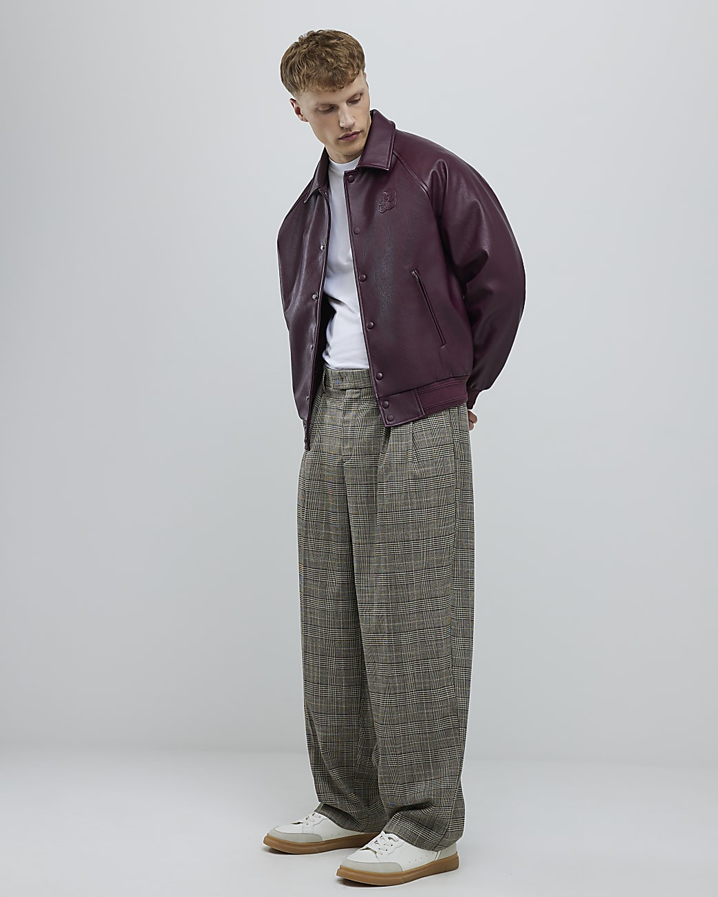 Brown Wide Leg Check Trousers | River Island UK & IE