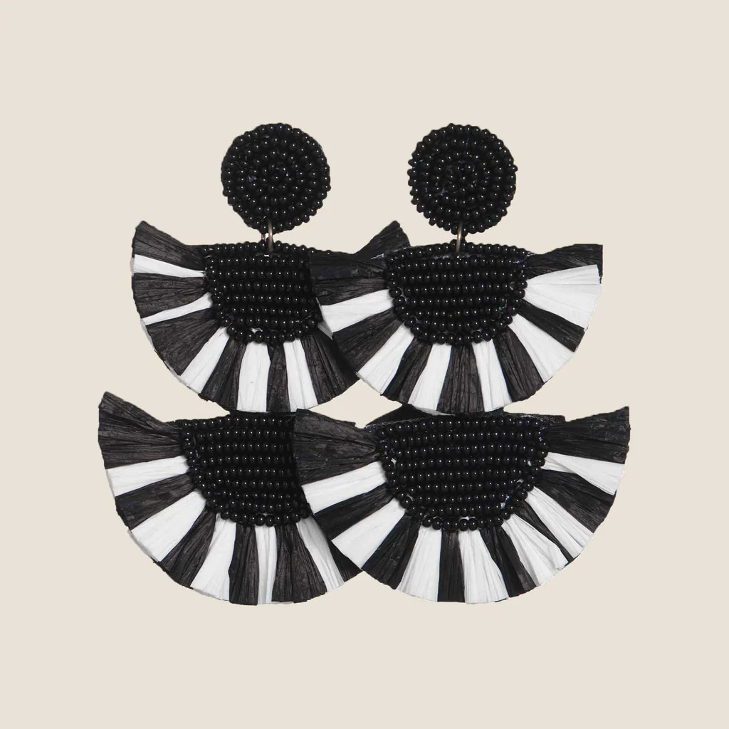 Black and White Raffia Statement Earrings | Nickel and Suede