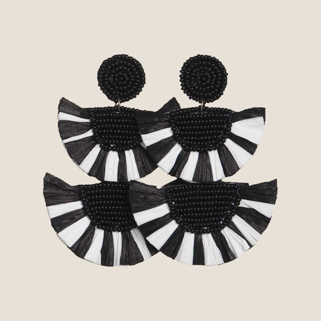 Black and White Raffia Statement Earrings | Nickel and Suede