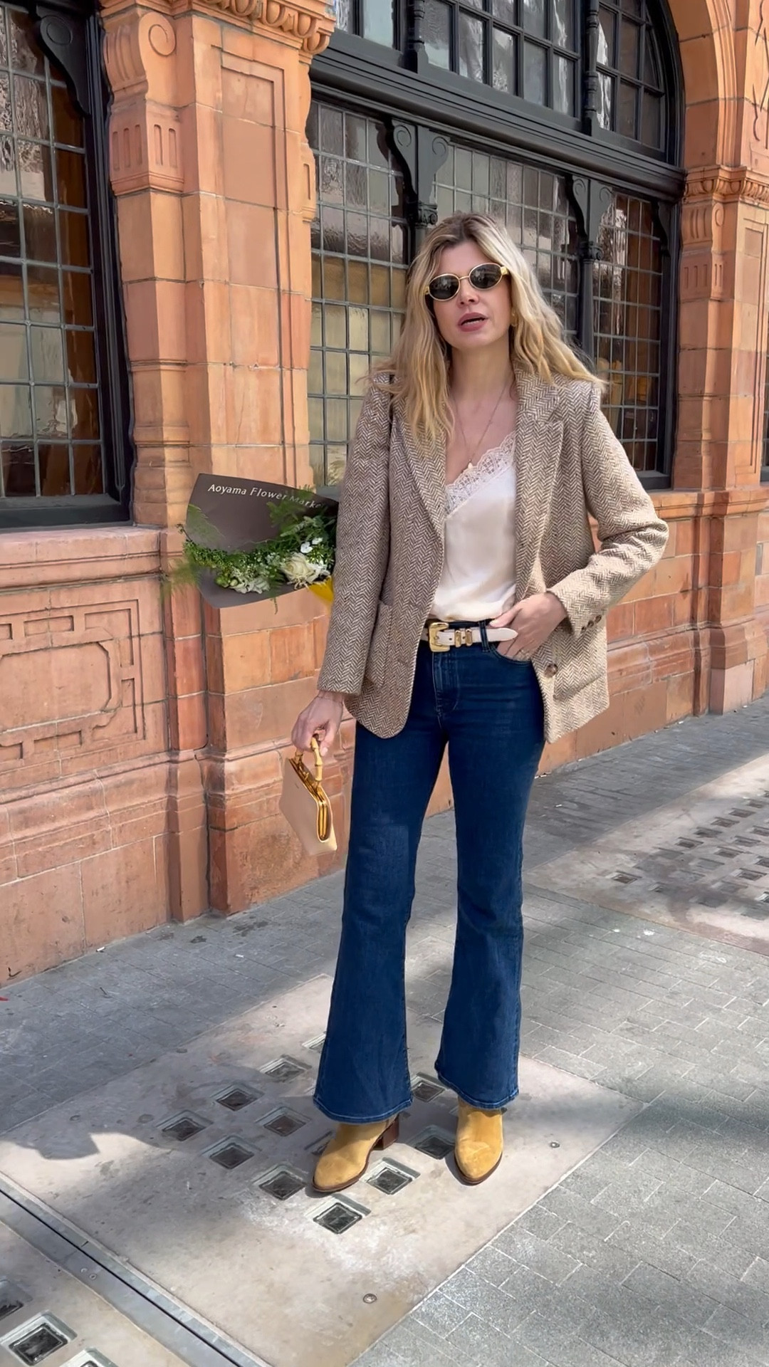 Spring outfit, sezane outfit, dehanche belt, suede boots, jil sander bag. Celine sunglasses, cream belt, cream bag, tweed blazer, chic outfit 

#LTKstyletip #LTKeurope #LTKspring