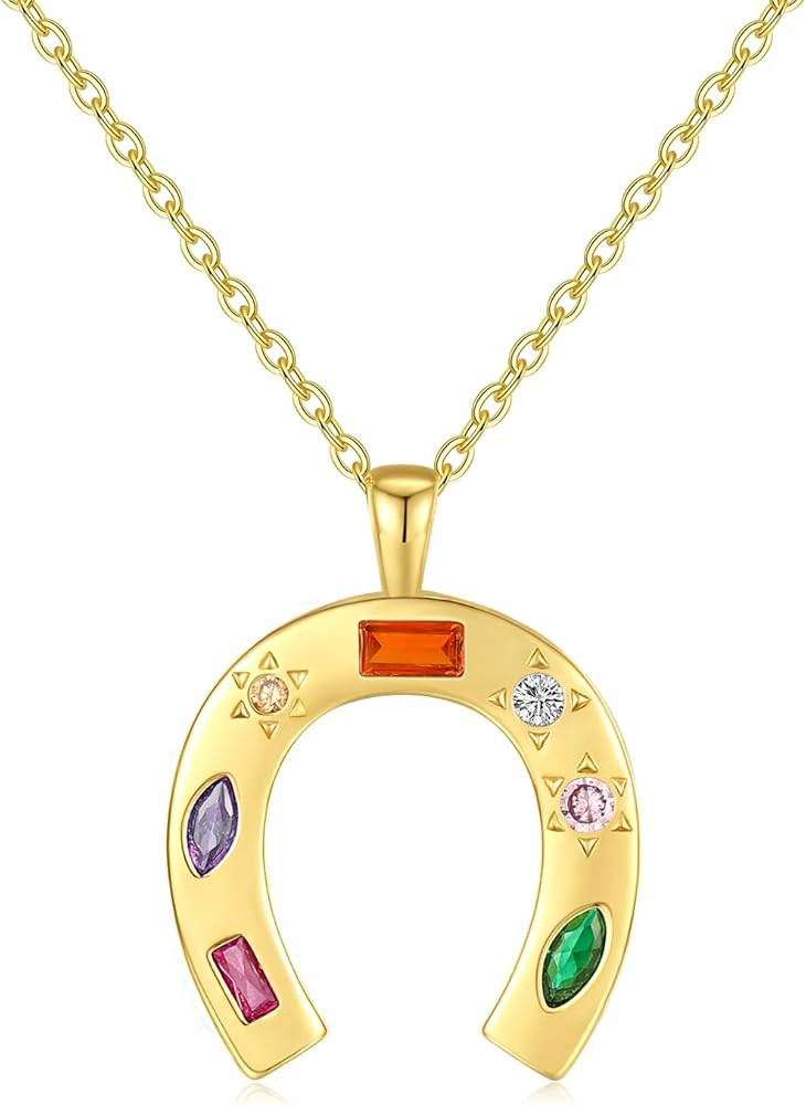 HANRESHE Lucky Horseshoe Necklace, 14K Gold Plated Copper Crystal Pendant | Amazon (US)