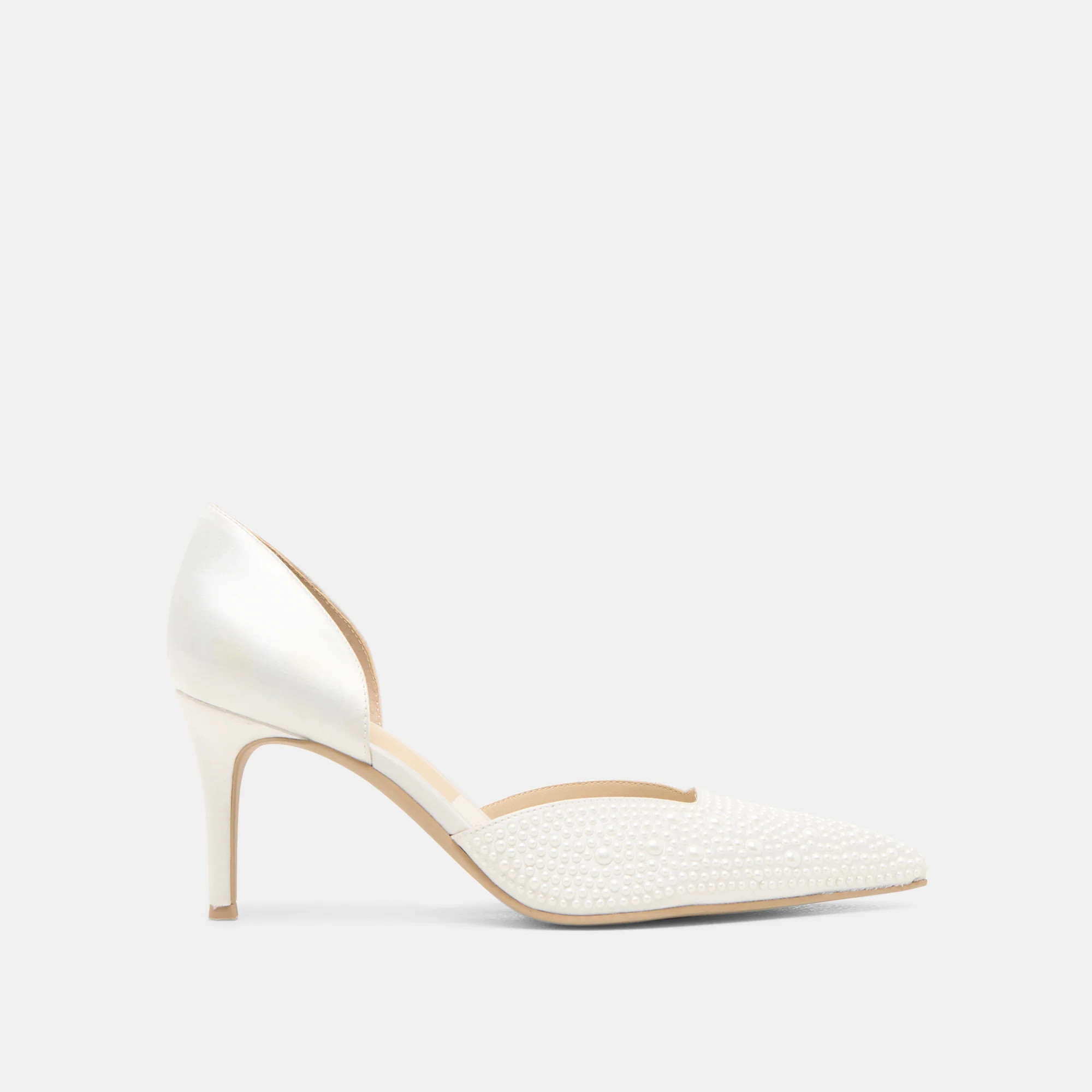 Eloy Pearl Heels True White Satin | DolceVita.com