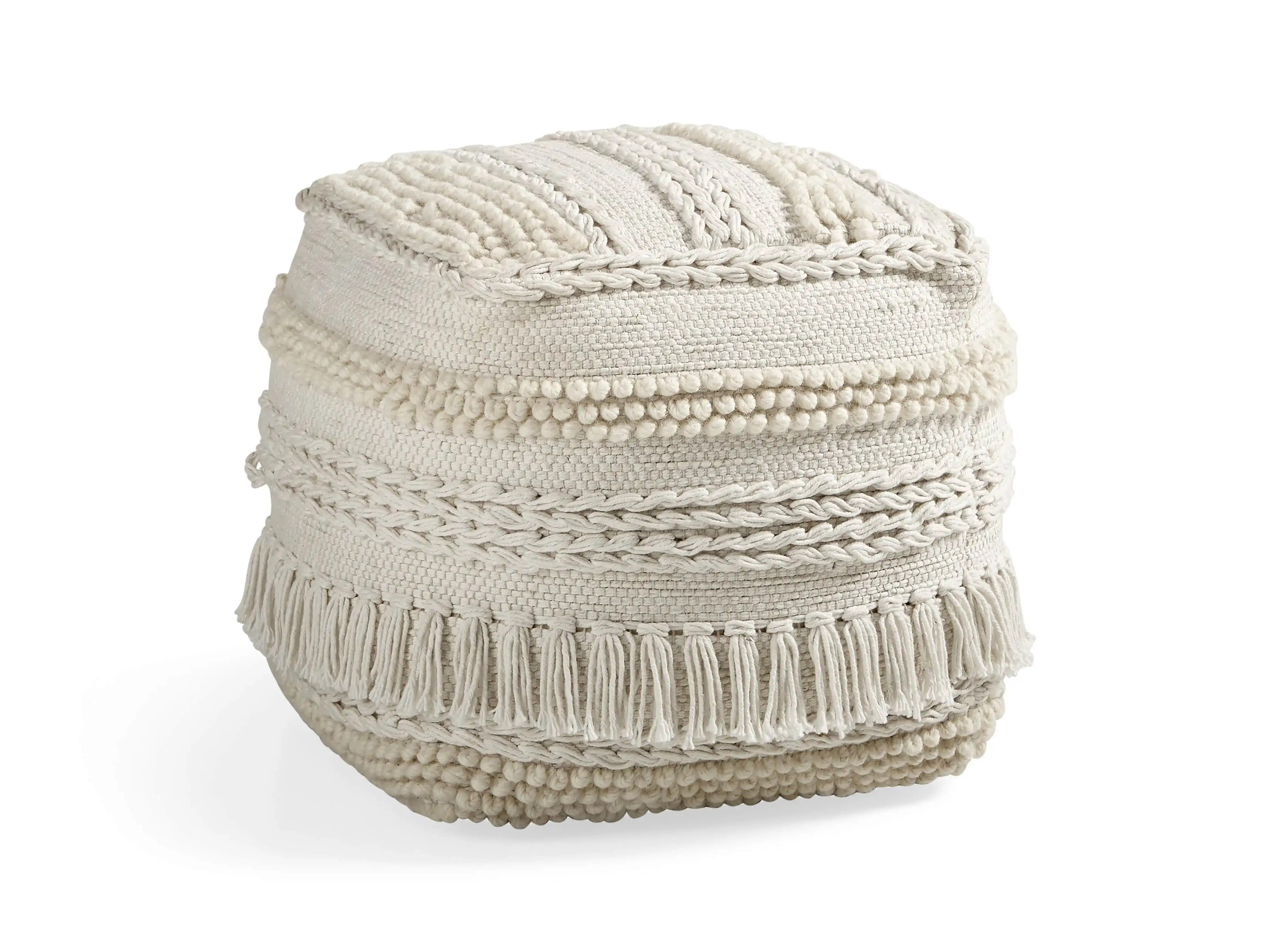 Charlie Ivory Shag Pouf | Arhaus