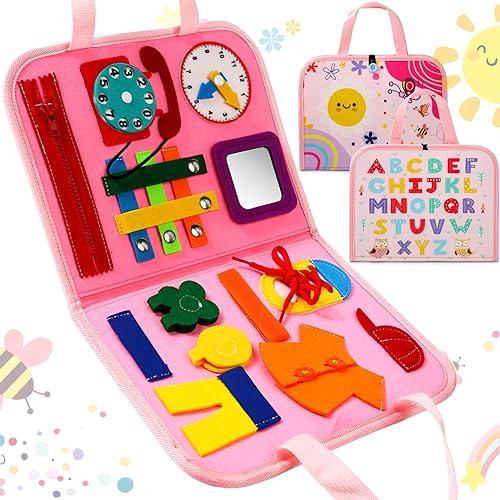 Busy Board Montessori Toddler Toys for 1 2 3 4 Year Old Boy Girl Gift, Baby Educational Toddler Learning Toys Ages 1-4 Kid Preschool Activity Sensory Board, Flying Airplane Travel Essentials Kids Game | Amazon (US)