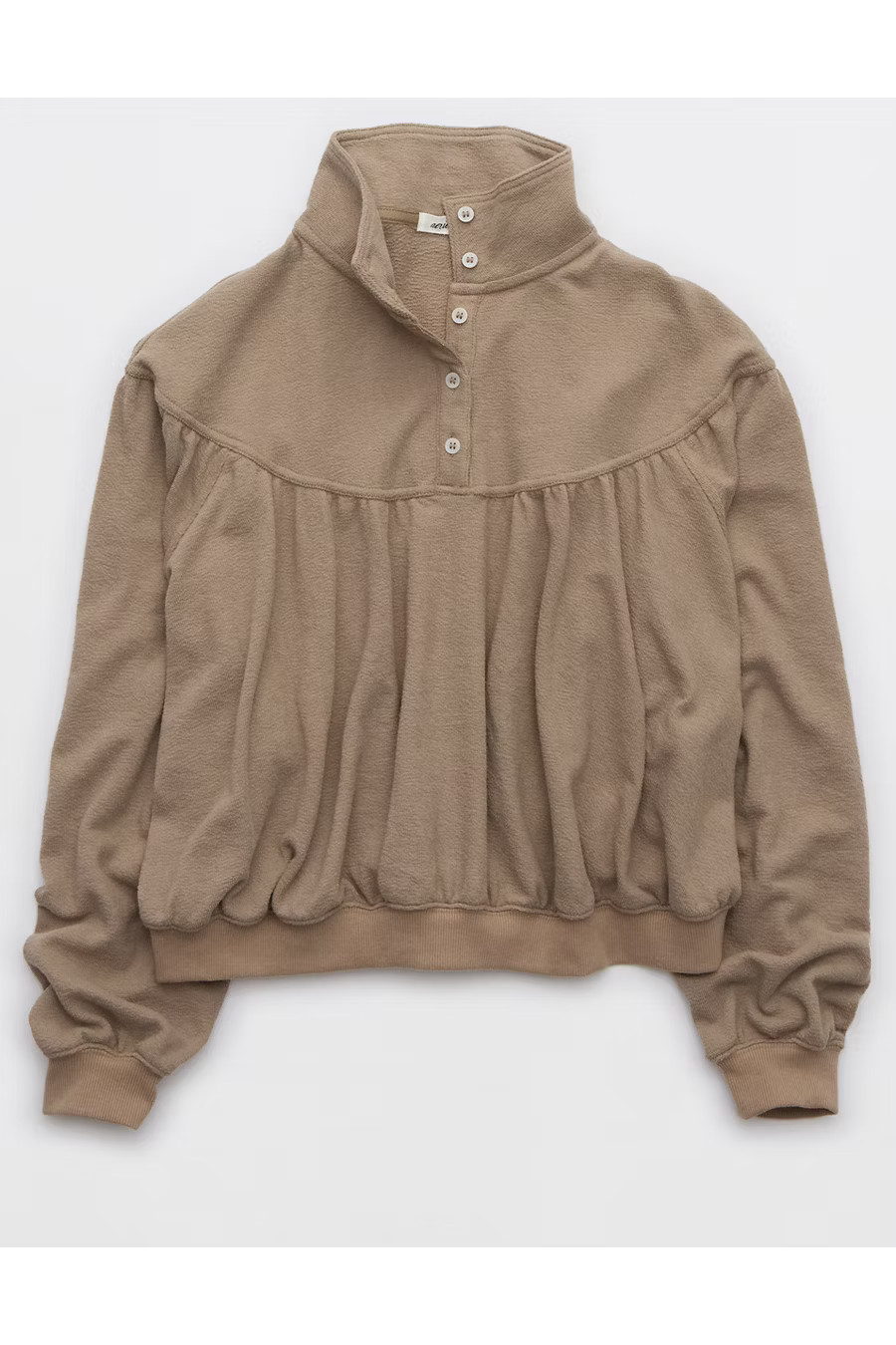 Aerie Soft Life Button Sweatshirt Women's Beige XXS | American Eagle Outfitters (US & CA)