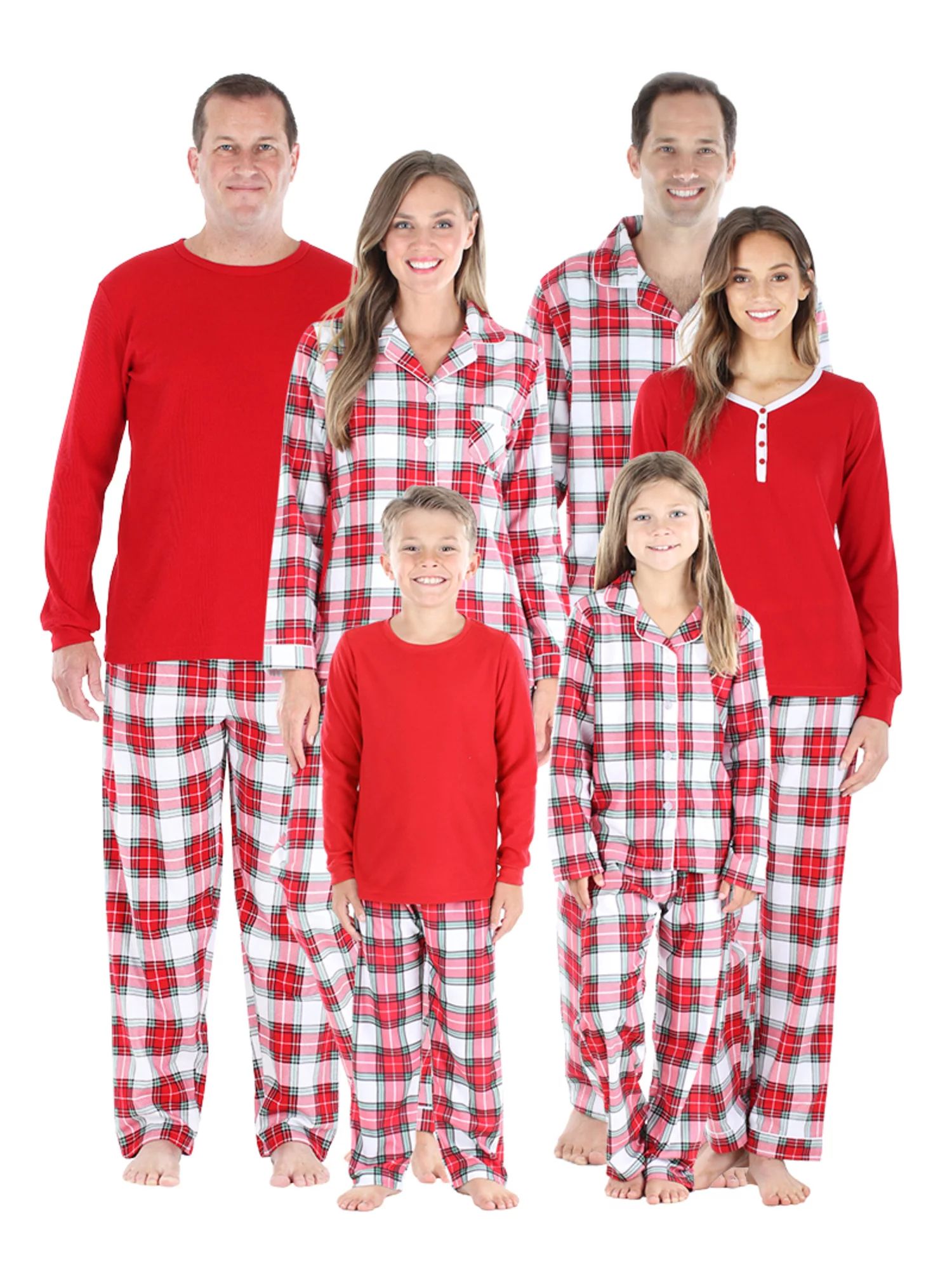 SleepytimePJs Matching Family Christmas Pajama Sets, Red & White Plaid Flannel - Walmart.com | Walmart (US)