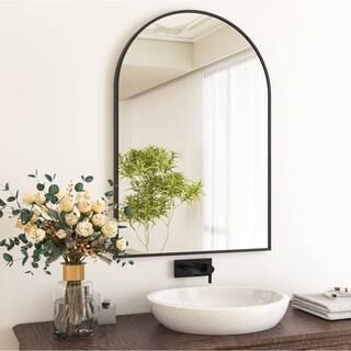 XRAMFY 26 in. W x 38 in. H Arched Black Aluminum Alloy Framed Wall Mirror BACSC2638-BLACK - The H... | The Home Depot
