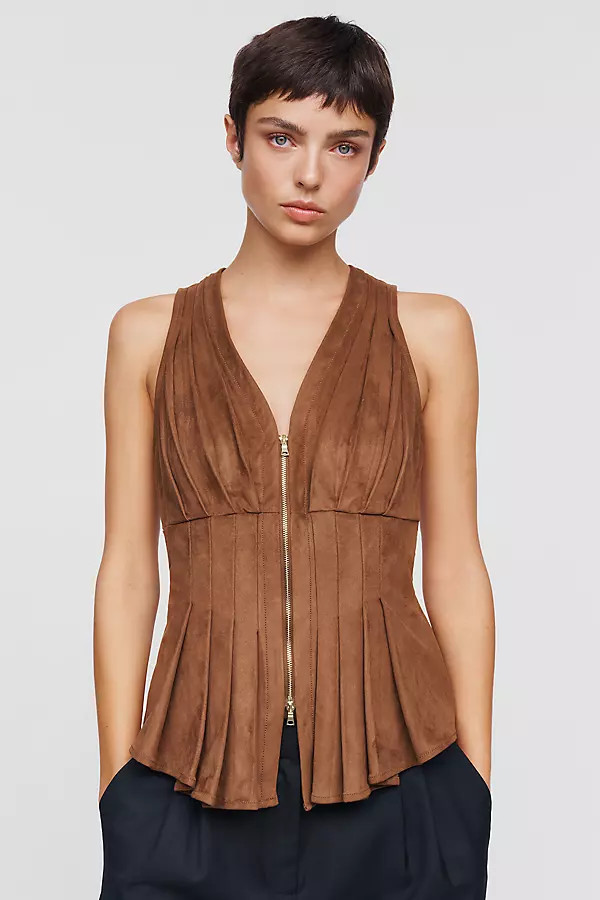 Viki Faux Suede Zip Front Waisted Top | Anthropologie (US)