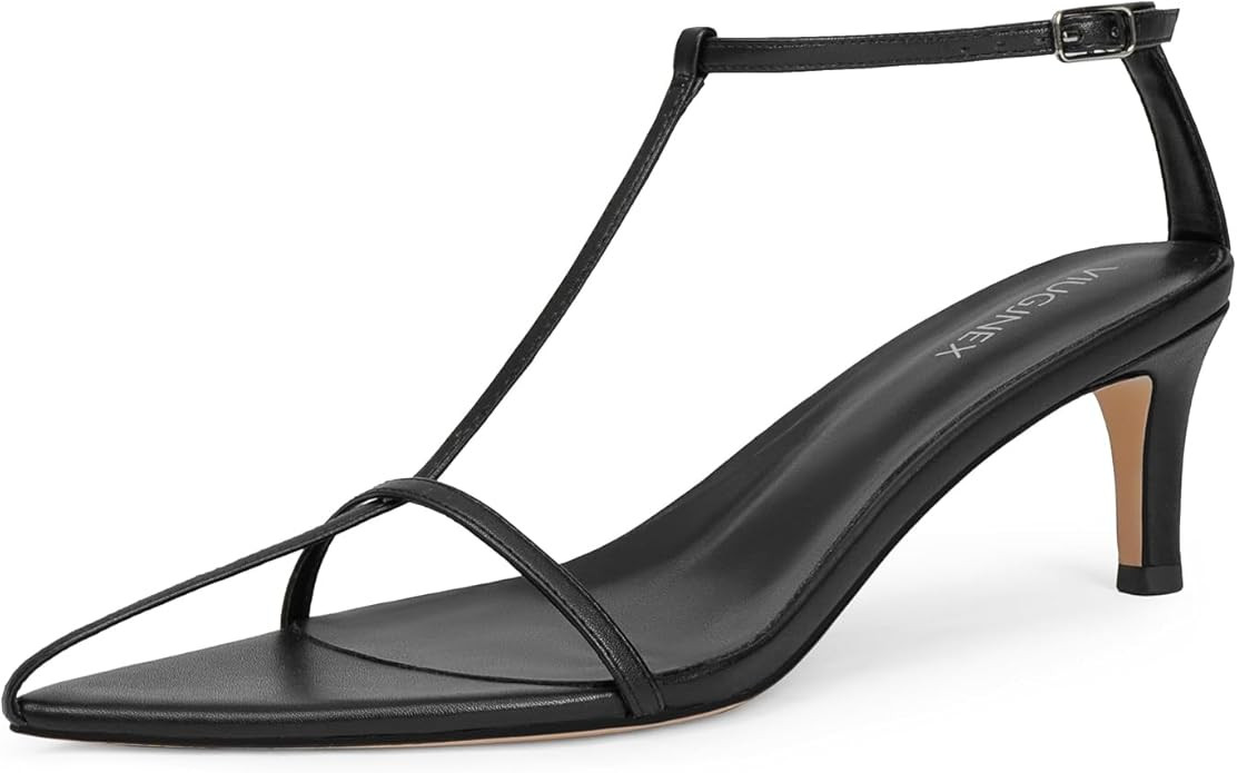 VIUGJNEX Strappy Heeled Sandals for Women with Open Pointed Toe, Interwoven T-Strap, Adjustable A... | Amazon (CA)