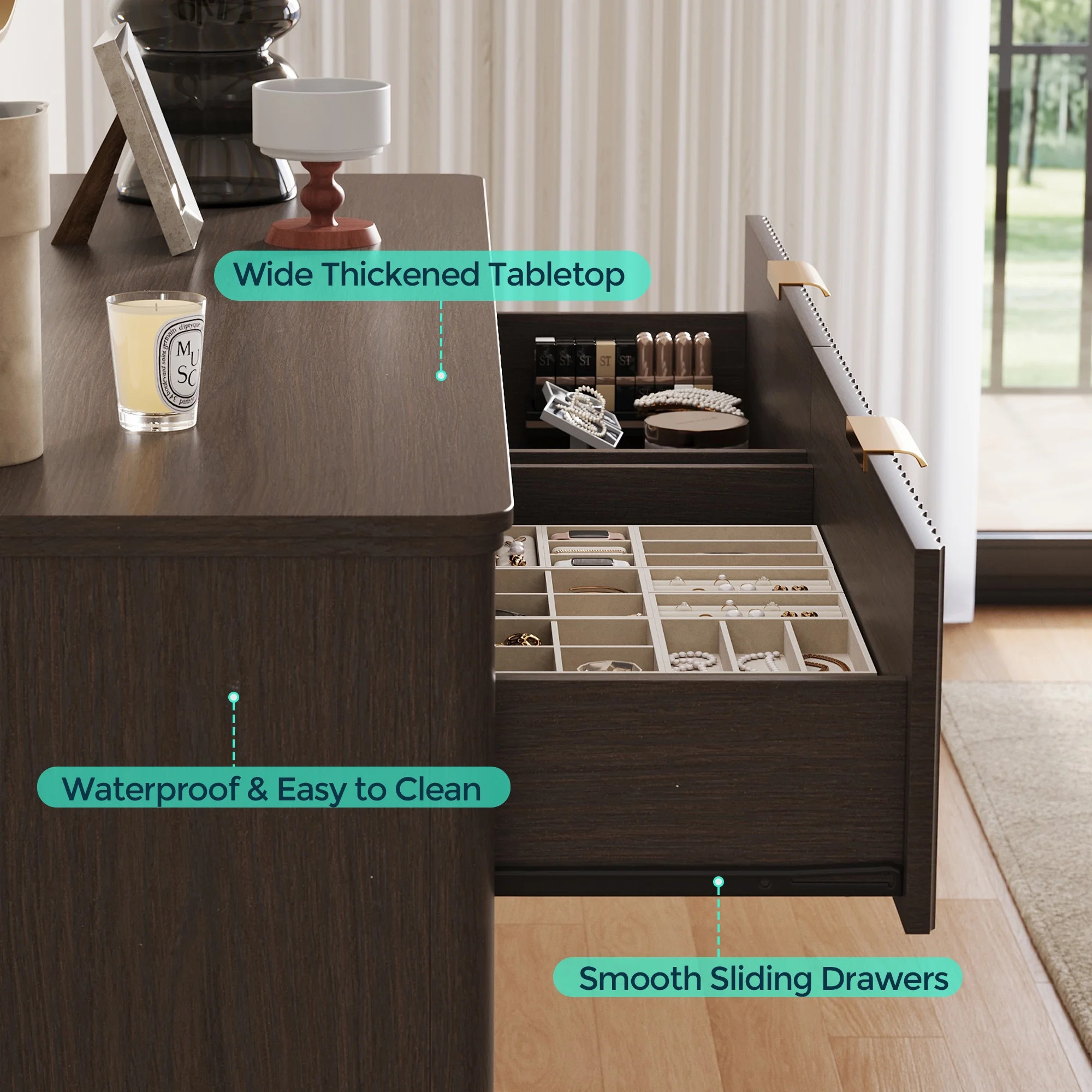 Linsy Home Fluted Dressers for Bedroom, Wide Chest of 6 Drawers, Dark Brown | Walmart (US)